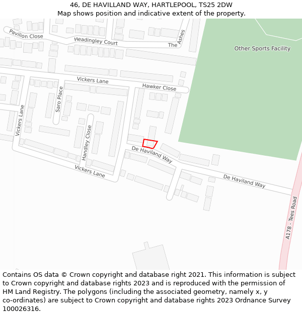 46, DE HAVILLAND WAY, HARTLEPOOL, TS25 2DW: Location map and indicative extent of plot