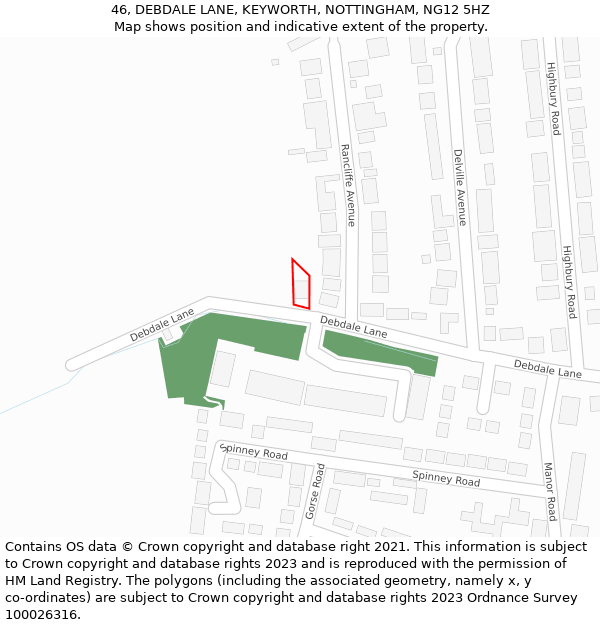 46, DEBDALE LANE, KEYWORTH, NOTTINGHAM, NG12 5HZ: Location map and indicative extent of plot