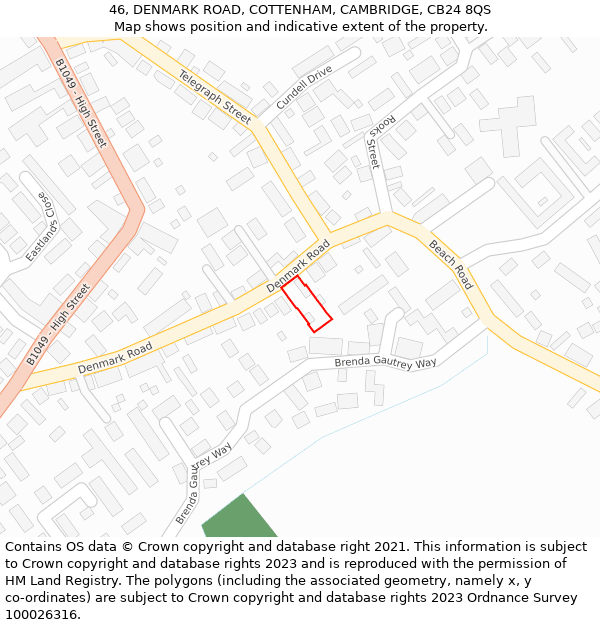 46, DENMARK ROAD, COTTENHAM, CAMBRIDGE, CB24 8QS: Location map and indicative extent of plot