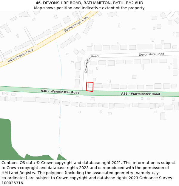 46, DEVONSHIRE ROAD, BATHAMPTON, BATH, BA2 6UD: Location map and indicative extent of plot