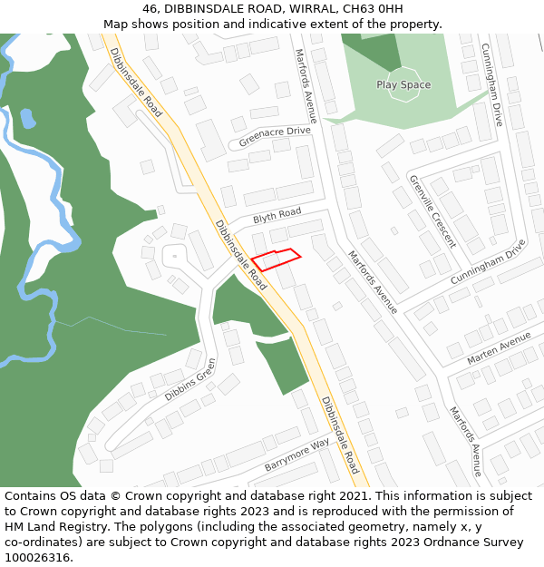 46, DIBBINSDALE ROAD, WIRRAL, CH63 0HH: Location map and indicative extent of plot