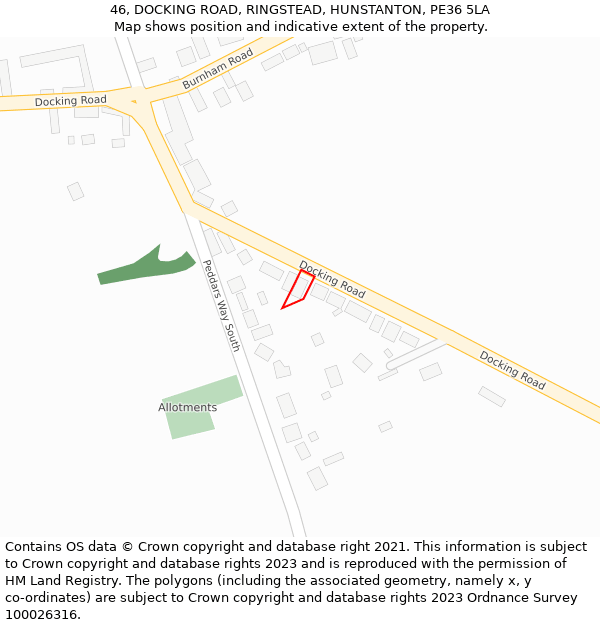 46, DOCKING ROAD, RINGSTEAD, HUNSTANTON, PE36 5LA: Location map and indicative extent of plot