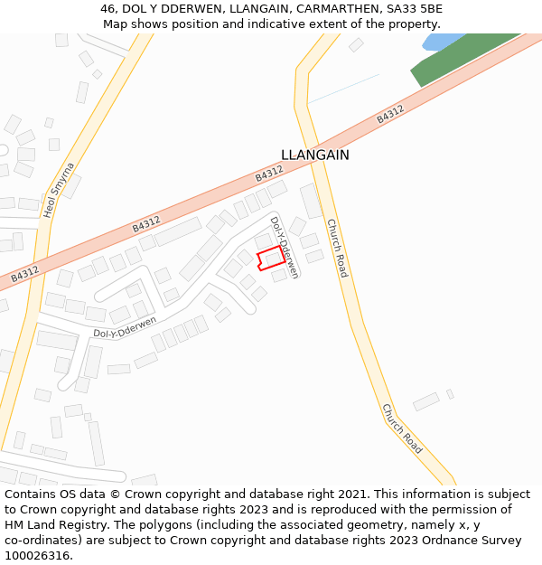 46, DOL Y DDERWEN, LLANGAIN, CARMARTHEN, SA33 5BE: Location map and indicative extent of plot