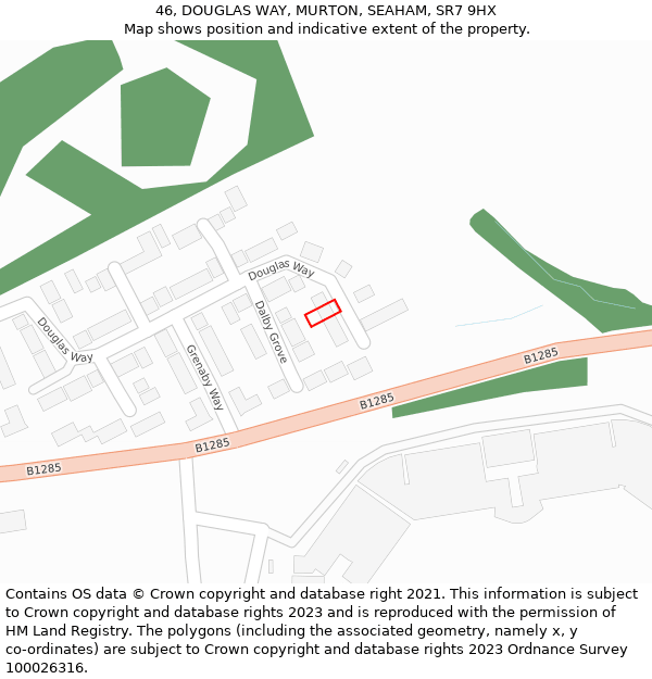 46, DOUGLAS WAY, MURTON, SEAHAM, SR7 9HX: Location map and indicative extent of plot