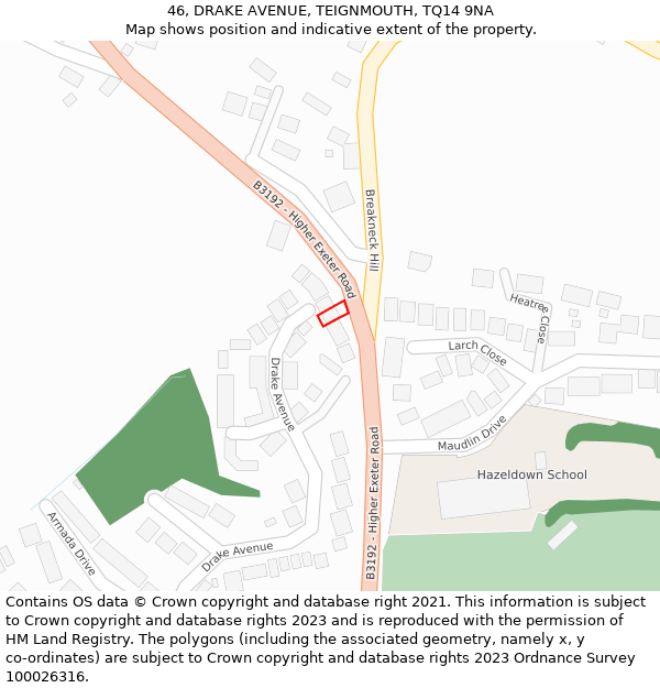 46, DRAKE AVENUE, TEIGNMOUTH, TQ14 9NA: Location map and indicative extent of plot