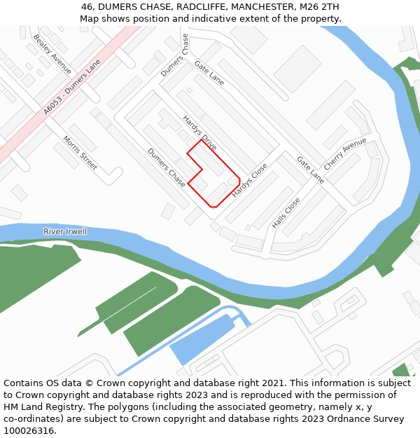 46, DUMERS CHASE, RADCLIFFE, MANCHESTER, M26 2TH: Location map and indicative extent of plot