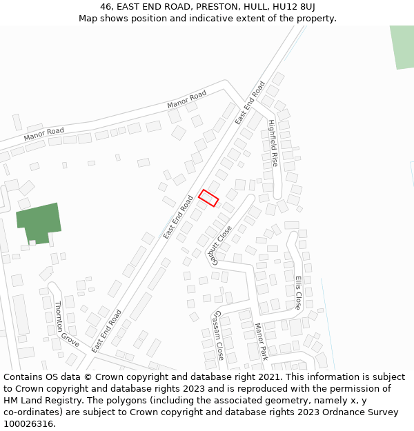 46, EAST END ROAD, PRESTON, HULL, HU12 8UJ: Location map and indicative extent of plot