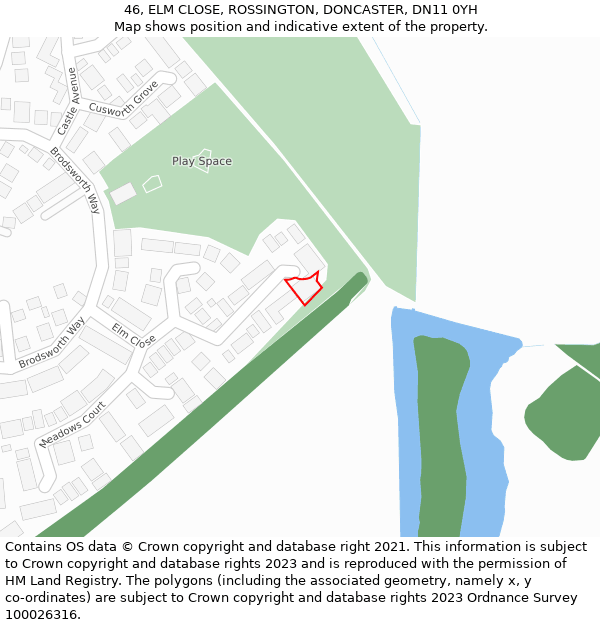 46, ELM CLOSE, ROSSINGTON, DONCASTER, DN11 0YH: Location map and indicative extent of plot