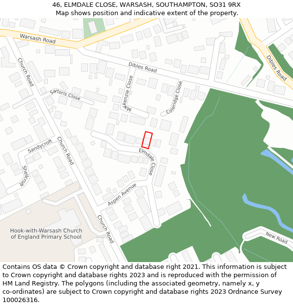 46, ELMDALE CLOSE, WARSASH, SOUTHAMPTON, SO31 9RX: Location map and indicative extent of plot