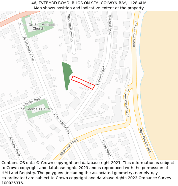46, EVERARD ROAD, RHOS ON SEA, COLWYN BAY, LL28 4HA: Location map and indicative extent of plot