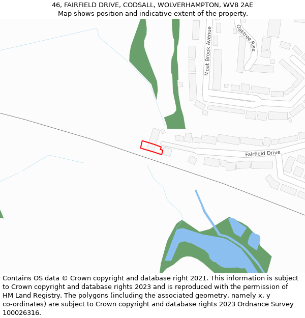 46, FAIRFIELD DRIVE, CODSALL, WOLVERHAMPTON, WV8 2AE: Location map and indicative extent of plot