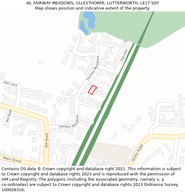 46, FAIRWAY MEADOWS, ULLESTHORPE, LUTTERWORTH, LE17 5DY: Location map and indicative extent of plot