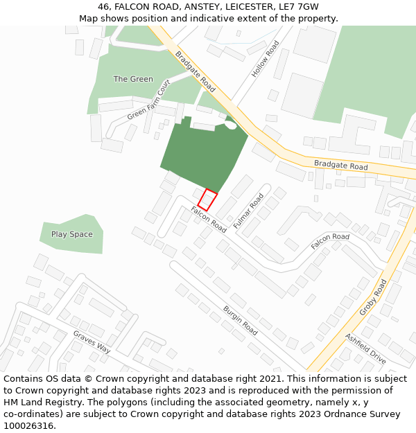 46, FALCON ROAD, ANSTEY, LEICESTER, LE7 7GW: Location map and indicative extent of plot