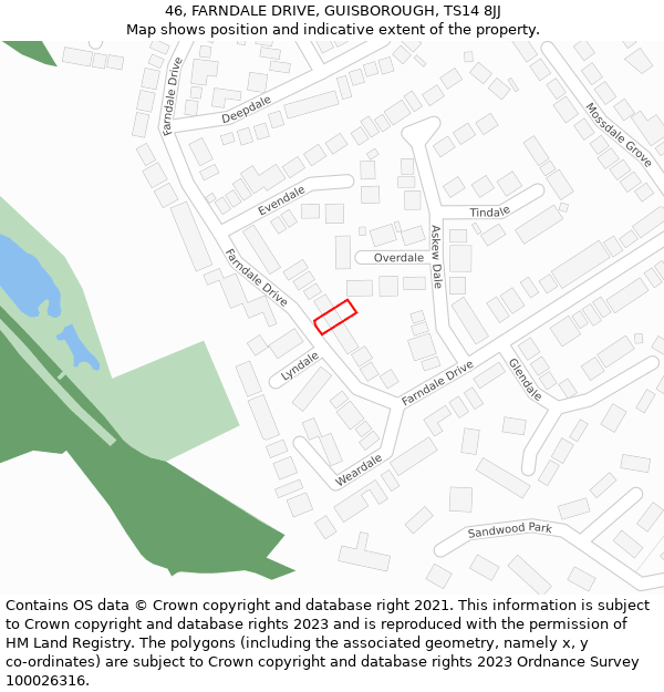 46, FARNDALE DRIVE, GUISBOROUGH, TS14 8JJ: Location map and indicative extent of plot