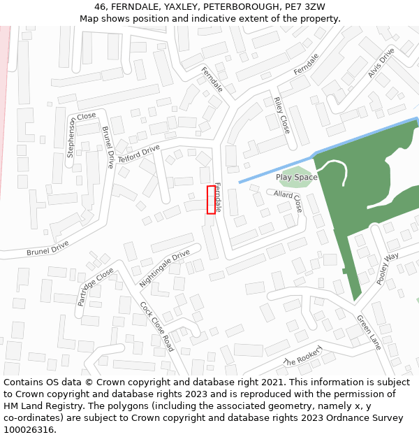 46, FERNDALE, YAXLEY, PETERBOROUGH, PE7 3ZW: Location map and indicative extent of plot