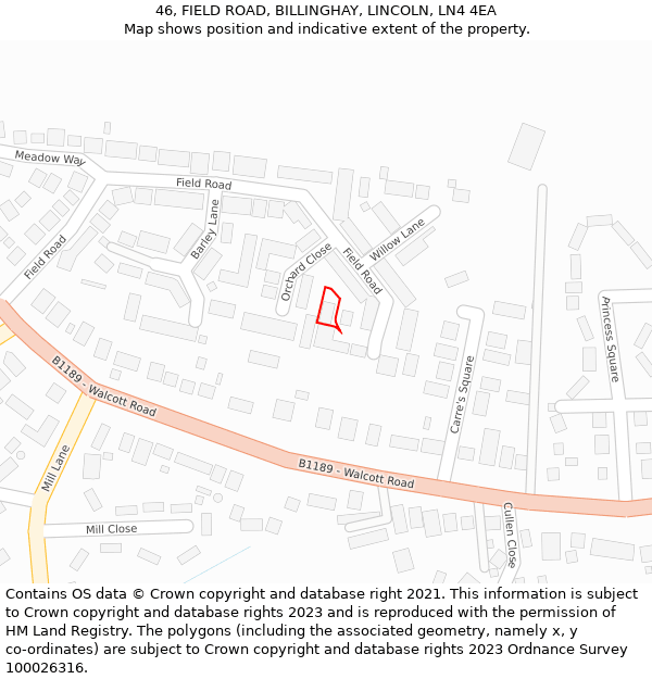 46, FIELD ROAD, BILLINGHAY, LINCOLN, LN4 4EA: Location map and indicative extent of plot
