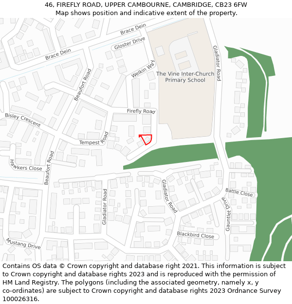 46, FIREFLY ROAD, UPPER CAMBOURNE, CAMBRIDGE, CB23 6FW: Location map and indicative extent of plot