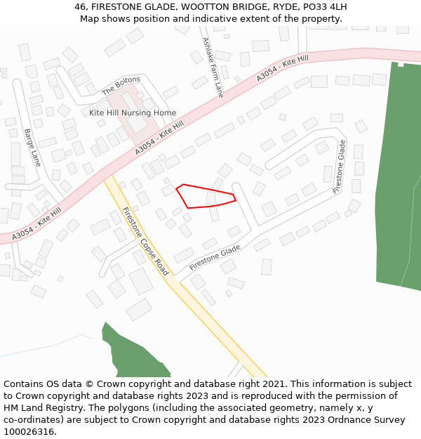 46, FIRESTONE GLADE, WOOTTON BRIDGE, RYDE, PO33 4LH: Location map and indicative extent of plot