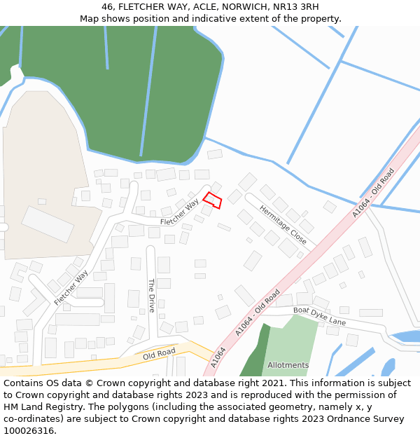 46, FLETCHER WAY, ACLE, NORWICH, NR13 3RH: Location map and indicative extent of plot