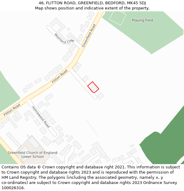 46, FLITTON ROAD, GREENFIELD, BEDFORD, MK45 5DJ: Location map and indicative extent of plot