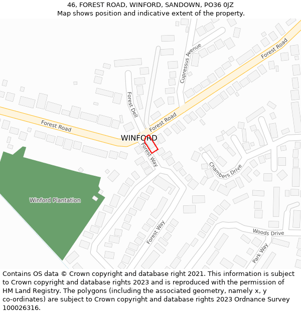 46, FOREST ROAD, WINFORD, SANDOWN, PO36 0JZ: Location map and indicative extent of plot