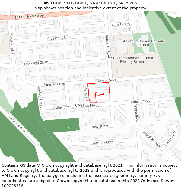 46, FORRESTER DRIVE, STALYBRIDGE, SK15 2EN: Location map and indicative extent of plot