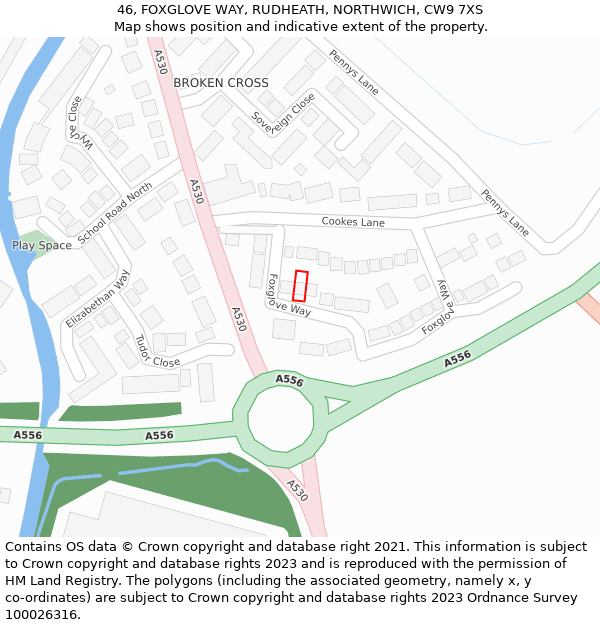 46, FOXGLOVE WAY, RUDHEATH, NORTHWICH, CW9 7XS: Location map and indicative extent of plot