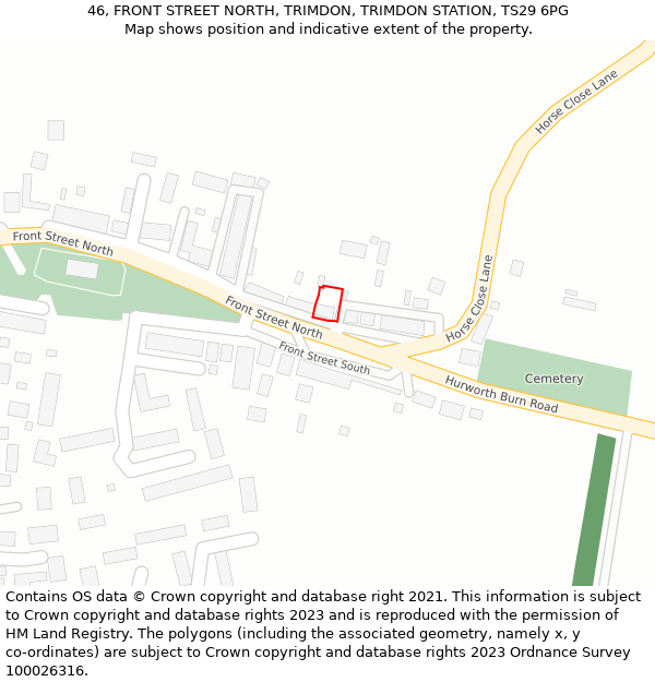 46, FRONT STREET NORTH, TRIMDON, TRIMDON STATION, TS29 6PG: Location map and indicative extent of plot