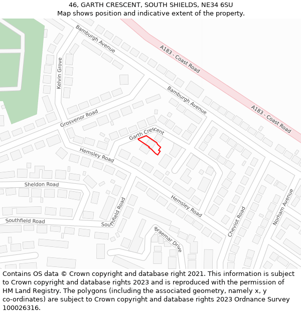 46, GARTH CRESCENT, SOUTH SHIELDS, NE34 6SU: Location map and indicative extent of plot