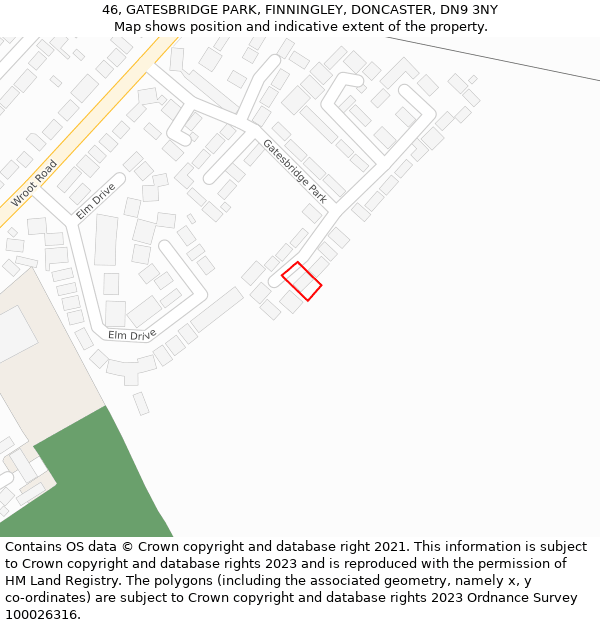 46, GATESBRIDGE PARK, FINNINGLEY, DONCASTER, DN9 3NY: Location map and indicative extent of plot