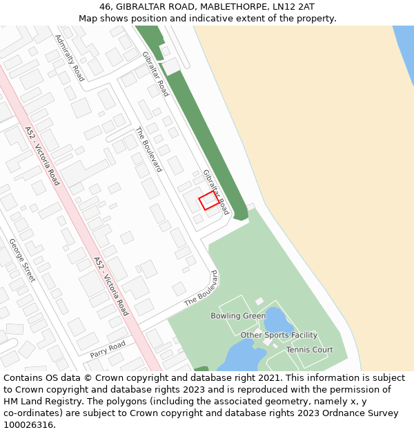 46, GIBRALTAR ROAD, MABLETHORPE, LN12 2AT: Location map and indicative extent of plot