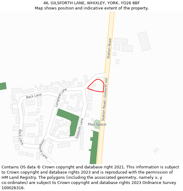 46, GILSFORTH LANE, WHIXLEY, YORK, YO26 8BF: Location map and indicative extent of plot