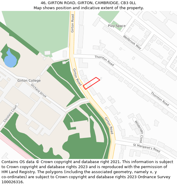 46, GIRTON ROAD, GIRTON, CAMBRIDGE, CB3 0LL: Location map and indicative extent of plot