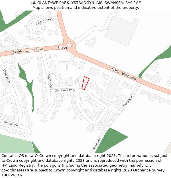 46, GLANTAWE PARK, YSTRADGYNLAIS, SWANSEA, SA9 1AE: Location map and indicative extent of plot