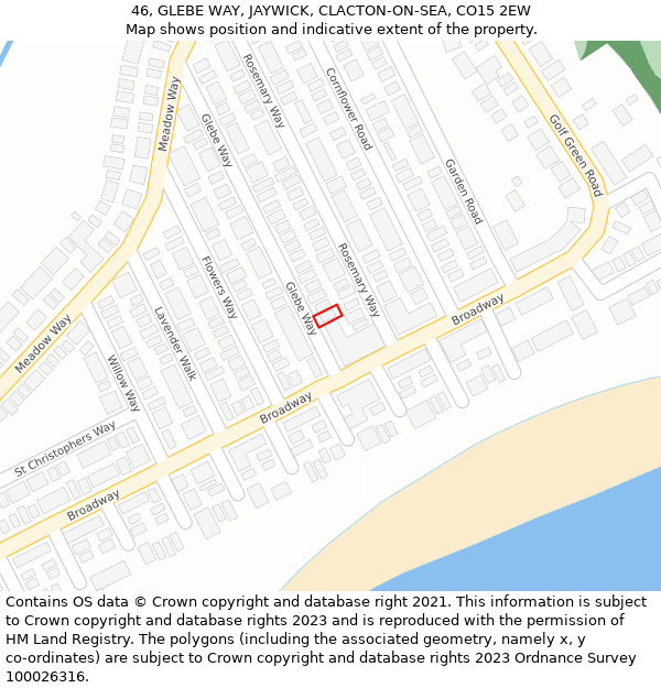 46, GLEBE WAY, JAYWICK, CLACTON-ON-SEA, CO15 2EW: Location map and indicative extent of plot