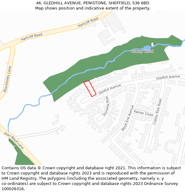 46, GLEDHILL AVENUE, PENISTONE, SHEFFIELD, S36 6BD: Location map and indicative extent of plot