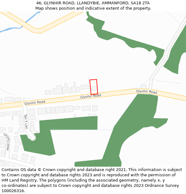 46, GLYNHIR ROAD, LLANDYBIE, AMMANFORD, SA18 2TA: Location map and indicative extent of plot