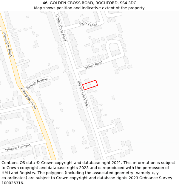 46, GOLDEN CROSS ROAD, ROCHFORD, SS4 3DG: Location map and indicative extent of plot