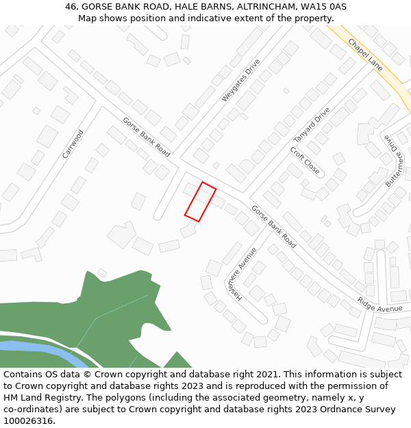 46, GORSE BANK ROAD, HALE BARNS, ALTRINCHAM, WA15 0AS: Location map and indicative extent of plot