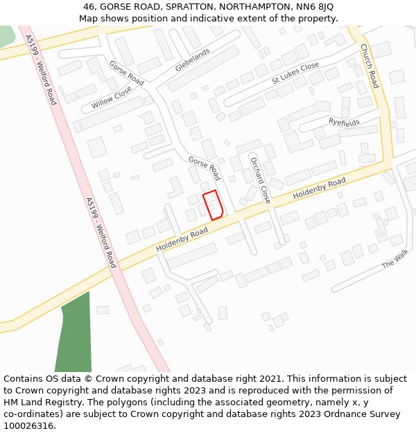 46, GORSE ROAD, SPRATTON, NORTHAMPTON, NN6 8JQ: Location map and indicative extent of plot