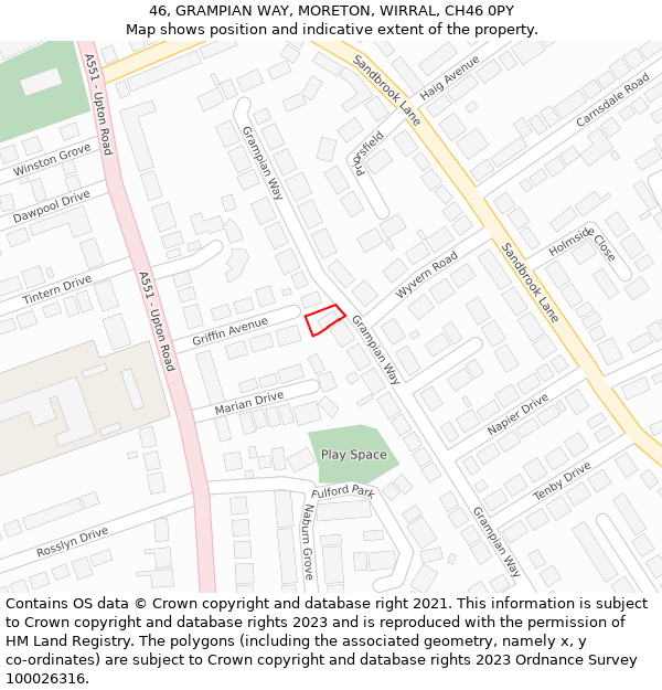 46, GRAMPIAN WAY, MORETON, WIRRAL, CH46 0PY: Location map and indicative extent of plot