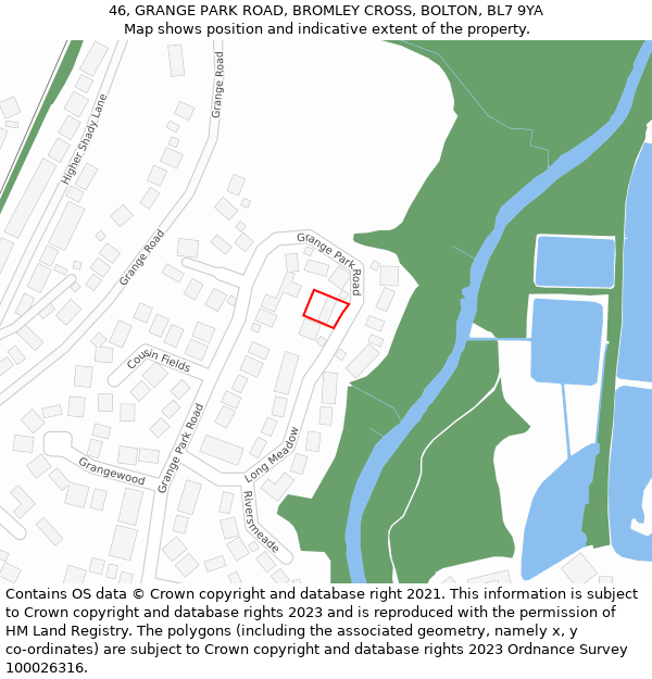 46, GRANGE PARK ROAD, BROMLEY CROSS, BOLTON, BL7 9YA: Location map and indicative extent of plot