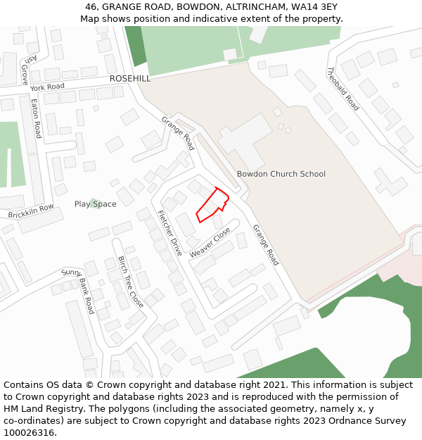 46, GRANGE ROAD, BOWDON, ALTRINCHAM, WA14 3EY: Location map and indicative extent of plot