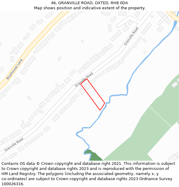 46, GRANVILLE ROAD, OXTED, RH8 0DA: Location map and indicative extent of plot