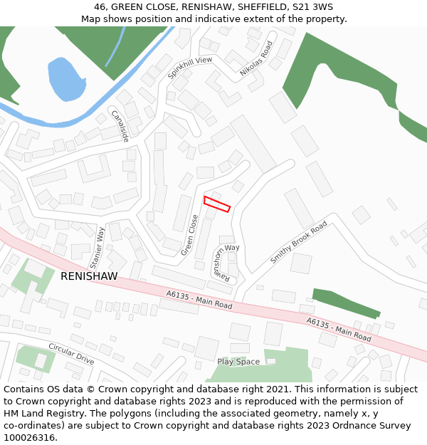 46, GREEN CLOSE, RENISHAW, SHEFFIELD, S21 3WS: Location map and indicative extent of plot