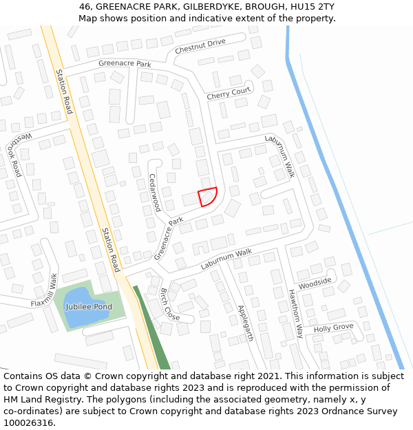 46, GREENACRE PARK, GILBERDYKE, BROUGH, HU15 2TY: Location map and indicative extent of plot