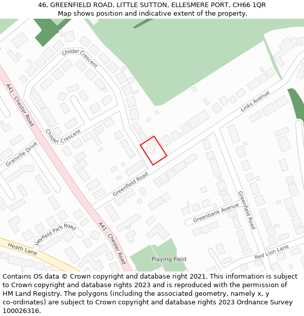 46, GREENFIELD ROAD, LITTLE SUTTON, ELLESMERE PORT, CH66 1QR: Location map and indicative extent of plot