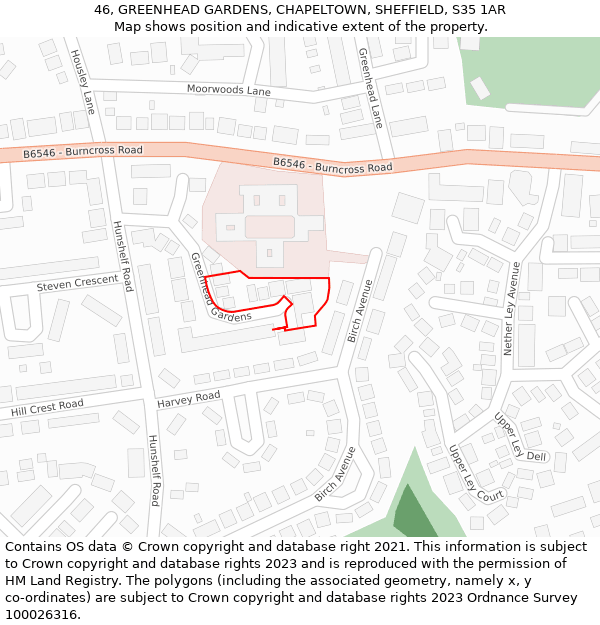 46, GREENHEAD GARDENS, CHAPELTOWN, SHEFFIELD, S35 1AR: Location map and indicative extent of plot