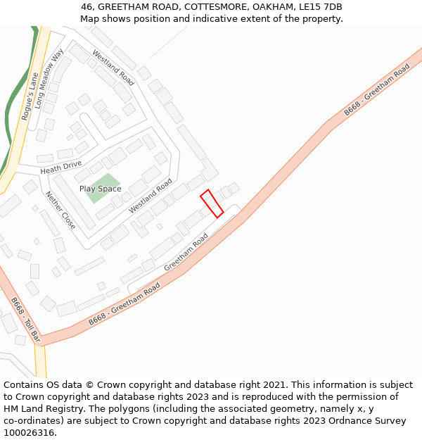 46, GREETHAM ROAD, COTTESMORE, OAKHAM, LE15 7DB: Location map and indicative extent of plot