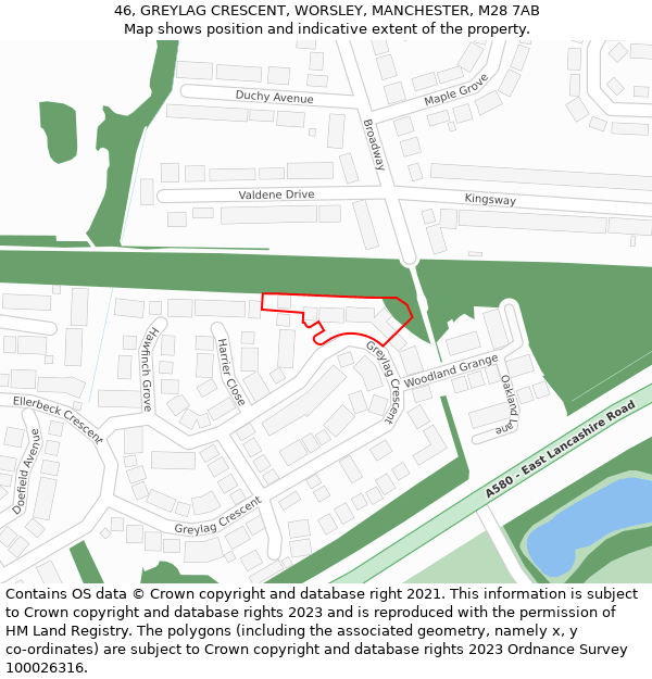 46, GREYLAG CRESCENT, WORSLEY, MANCHESTER, M28 7AB: Location map and indicative extent of plot